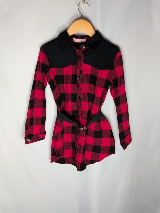 Miss Blumarine Other - Miss Blumarine Girls Red Buffalo Plaid Amour Tunic Shirt Top Size 6 EU